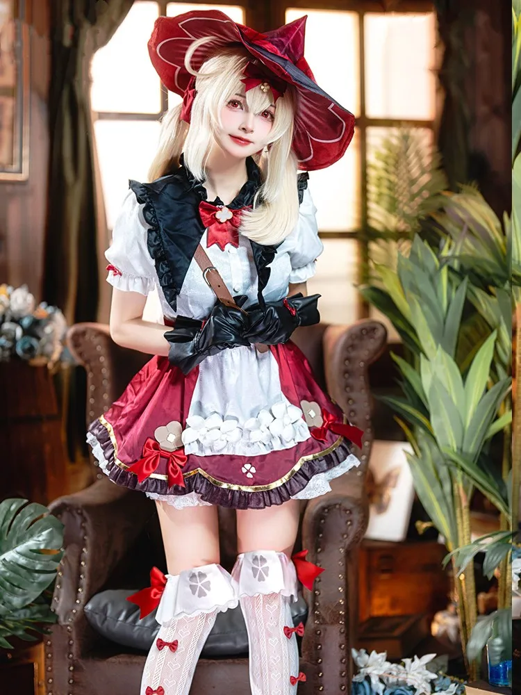 

Klee Cosplay Costume Genshin Impact Blossoming Starlight Witch Suit Lolita Red Dress Suit Hat Dodoco Doll Tie Bag Stocks Gloves