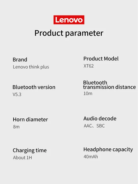 Auriculares Bluetooth Lenovo XT62 - Blanco - PLAB STORE