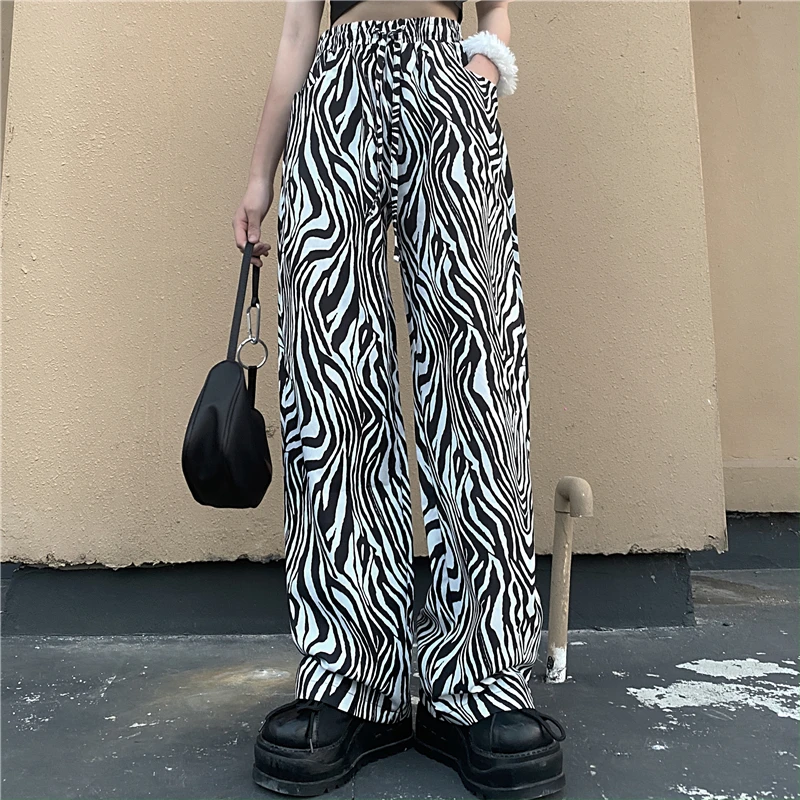 Women Vintage Zebra Pants High Waist 