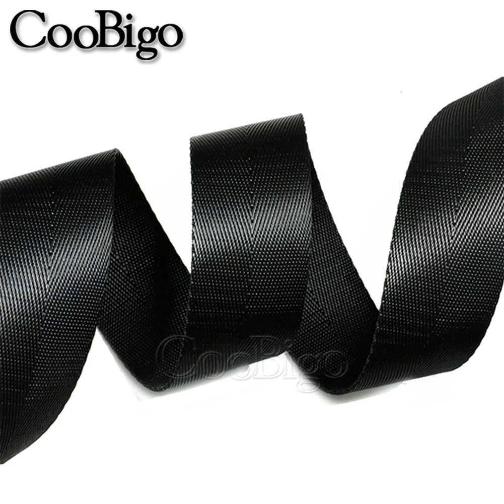 Durable Black Herringbone Woven Nylon Webbing Strap - Ideal for Sewing, Belts, Harnesses, and Bags (10 Yards, 10-50mm Width)