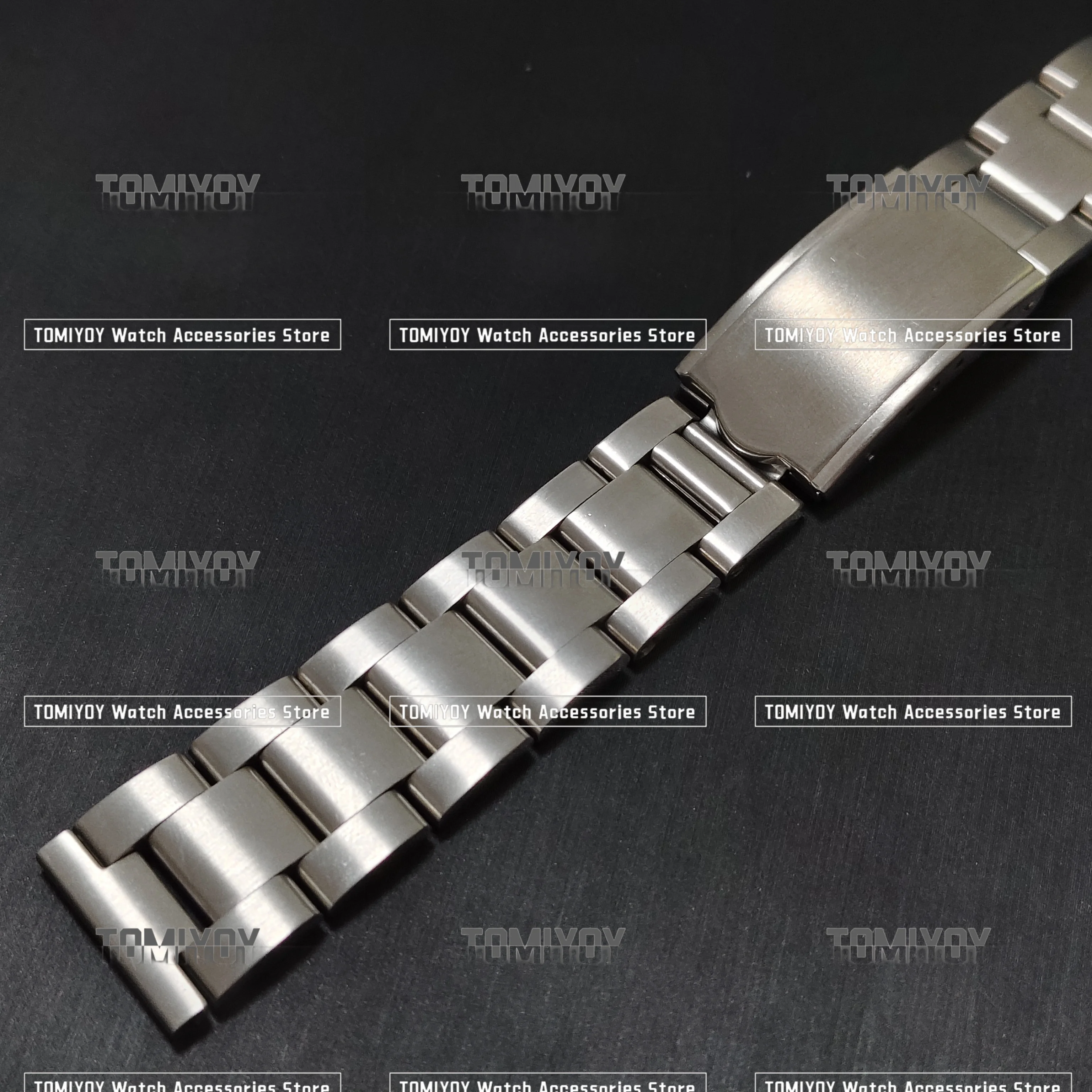 Vintage Solid Steel Oyster Band Bracelet, 18mm-20mm Adjustable Strap