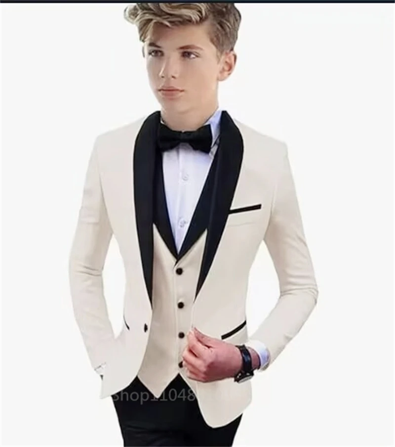 Handsome Boys Suit 3 Piece Suit Big kids Custom Suits 2-18 Years Old Wedding Tuxedo Shawl Lapel Blazer Vest Pants Set for Boys