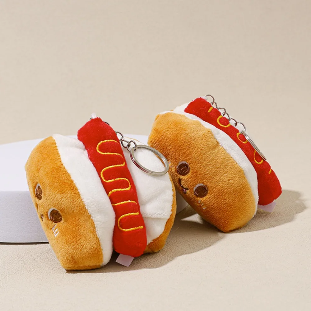 Cartoon Hamburger Plush Doll Keychain Chicken Leg French Fries Stuffed Toys Key Chain Gifts Cheese Car Key Ring Decoration