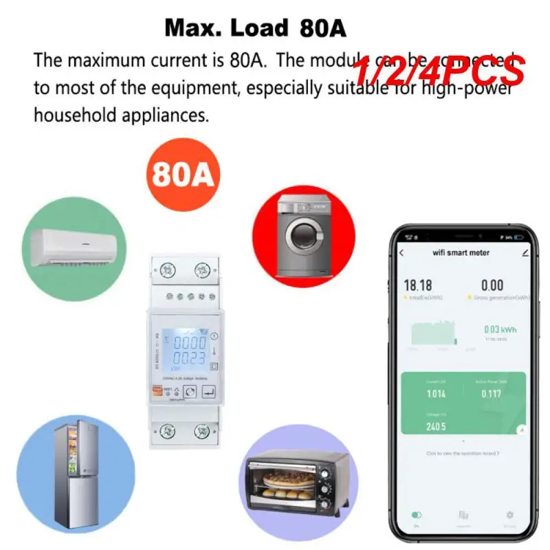 

1/2/4PCS Tuya WiFi Bidirectional Energy Meter Single Phase 80A kWh Power Monitor Wattmeter Voltmeter Ampermeter 110 240VAC