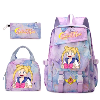 Sailor Moon Anime School Backpack Set 3pcs for Girls with Lunch Bag Pencil Case Casual Lightweight Student Bookbag 1