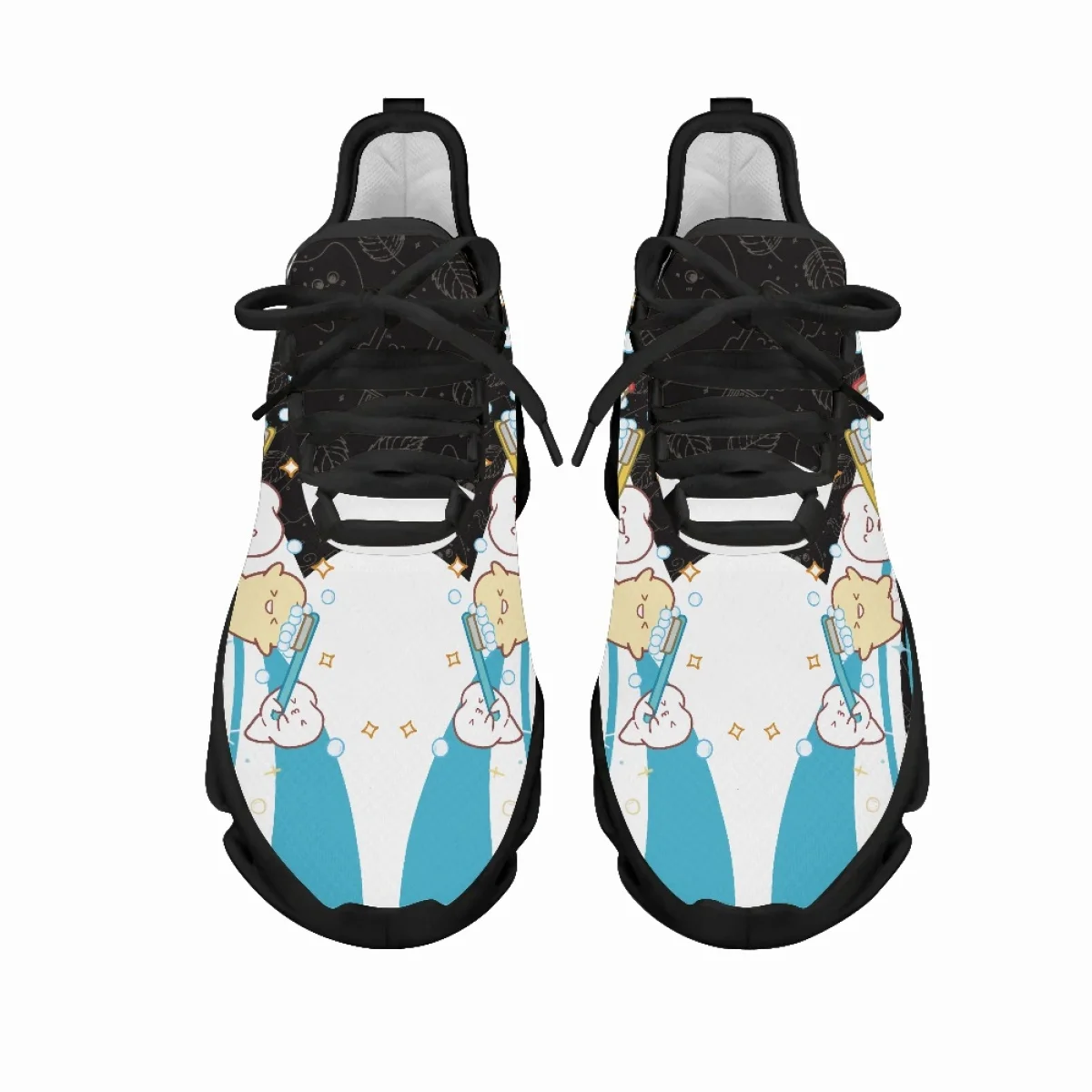 Yikeluo Cartoon Tooth Pattern Girls Mesh Swing Sneakers Comfort Lace up Platform Shoes for Women Dental Design Zapatillas