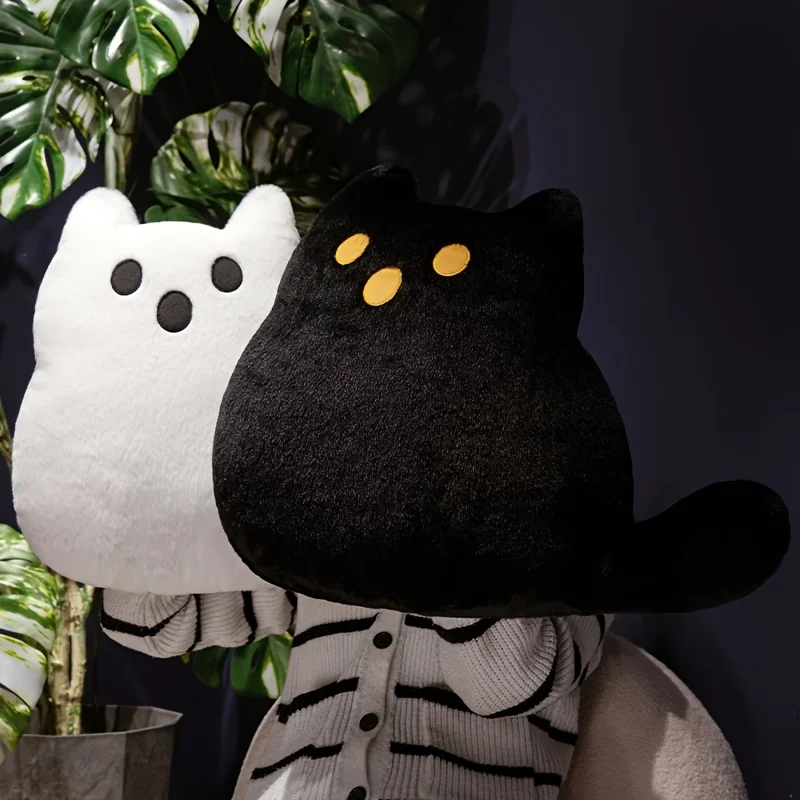 Quirky Ghost Cat Plush Pillow,with Sewn Closure, for Halloween Christmas Party Decor, Sofa Living Room Bedroom Accent