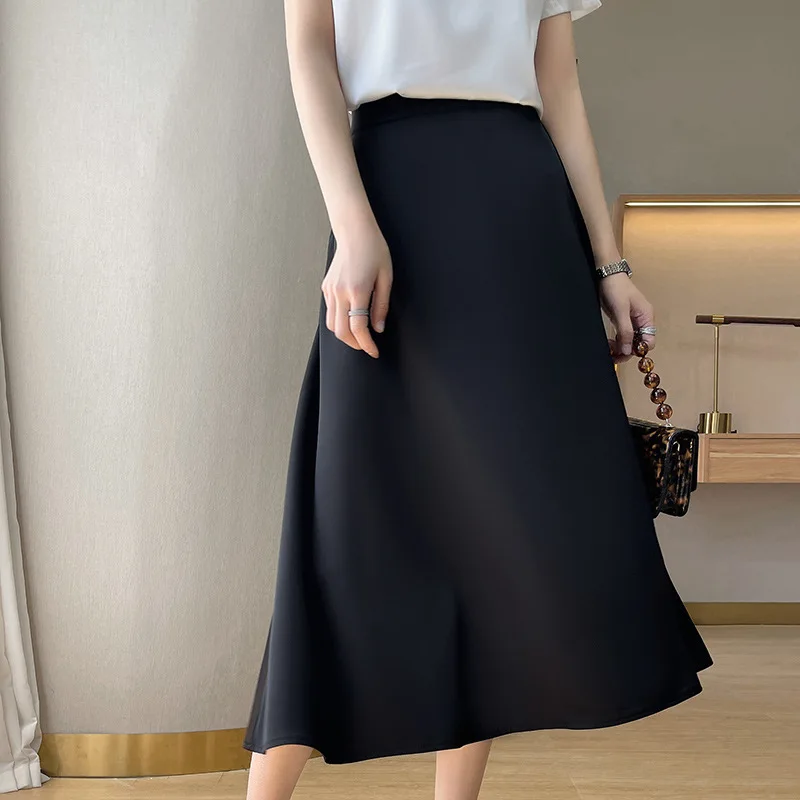 

Dress satin silky A-line skirt with luxurious imitation silk ankle length to cover the crotch thin fishtail skirt solid casual