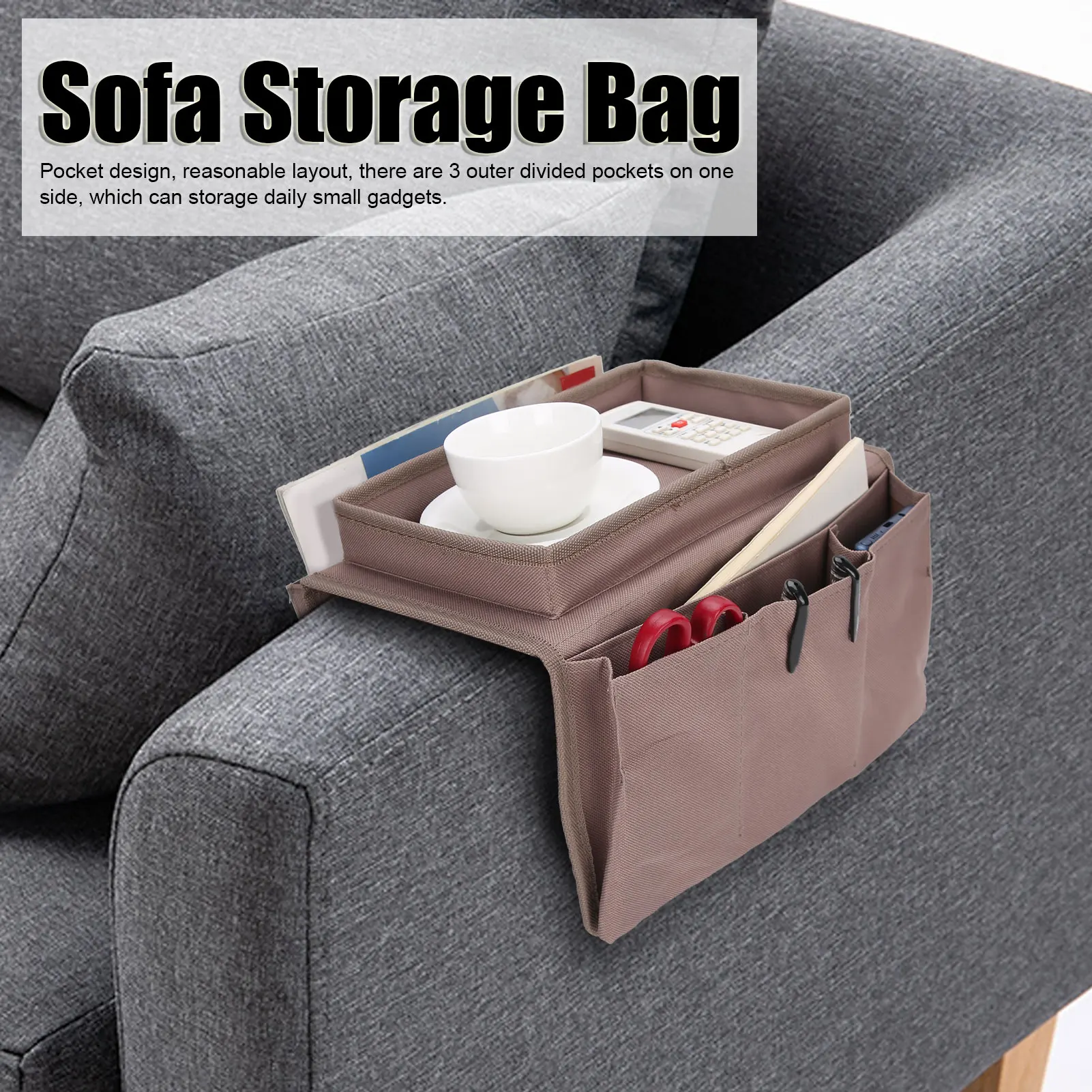 

4 Pockets Sofa Armrest TV Remote Control Armchair Couch Bag with Cup Holder Tray Armchair Storage Bag Sofa Armrest Bag