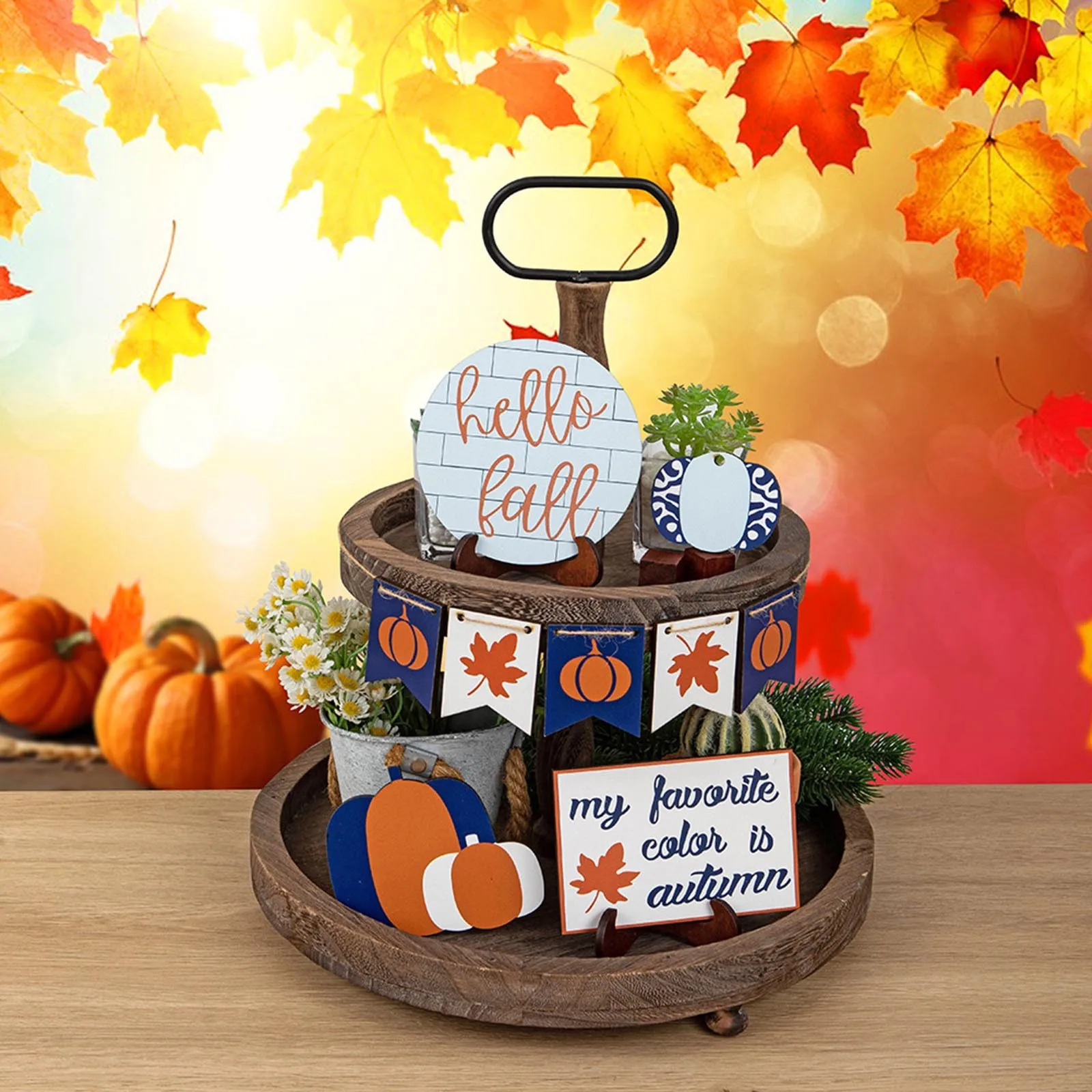 

Multi-Piece Autumn Tiered Tray Decoration Set Thanksgiving Tabletop Sign Decoration Ornaments Home Decoration декор для дома