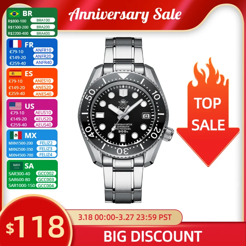 ADDIESDIVE Diver 300 Metri Orologio Subacqueo Uomo,Luminescente - Foto 4