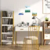 Computer Desk with 2 Drawers, White and Gold Desk Modern Writing Desk Study Table for Home Office, Bedroom (White/Gold) 1