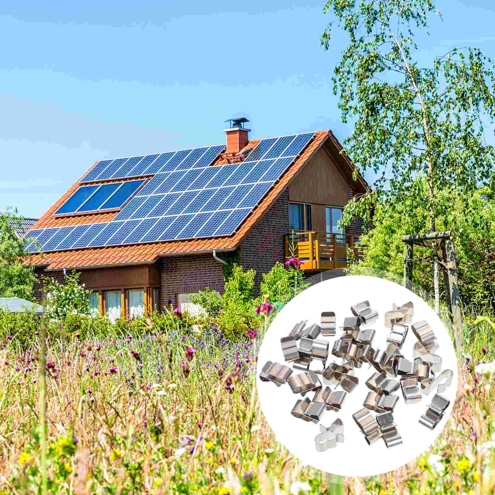 

1 Set 30pcs Wire Clamp Clips Rustproof Solar Panel Cable Clips (Silver)