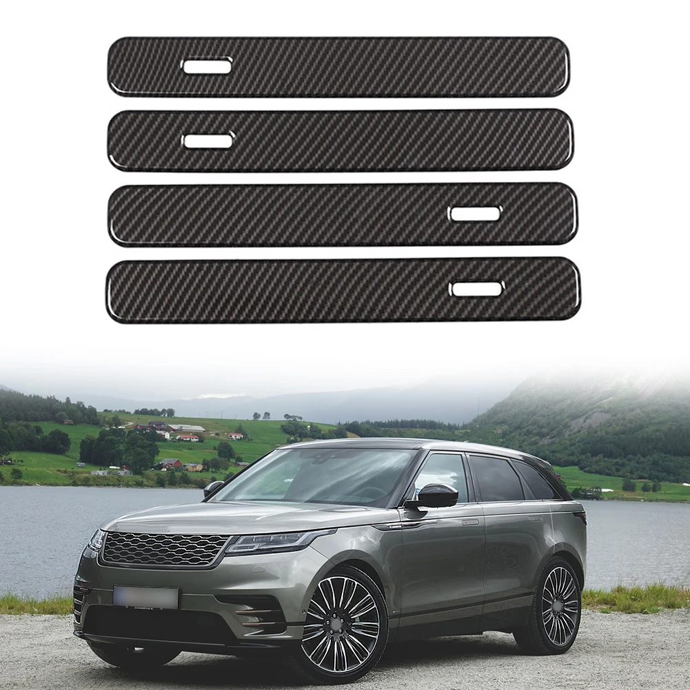 

4pcs Carbon Fiber Exterior Door Handle Patch Trim For VELAR Door Handle Cover Sticker Protector