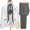 Elegant 3-piece Men's Suit White Jacquard Jacket Trousers and Vest Three-piece Set Formal Wedding Groom's Tuxedo 4