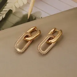 Elegant Shiny Rhinestone Geometric Earrings - Light Luxury Elliptical Double Ring Exquisite Party Accessories (Gold Color)