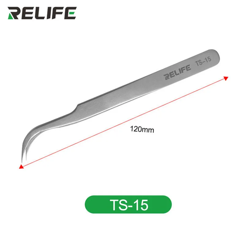 RELIFE TS-11 TS-15 Precision Sharp/Curved Tweezers for Mobile Phone Circuit Board CPU IC Repair High Hardness Clamping Clips