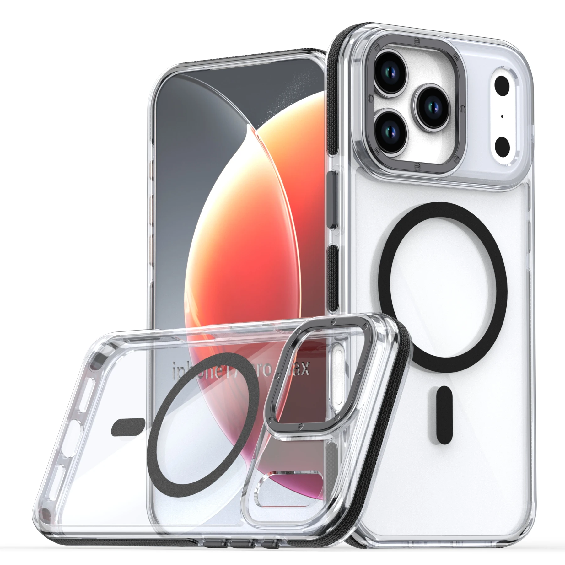 Luxury Shockproof MagSafe Wireless Charging Clear Case with Magnetic Cover