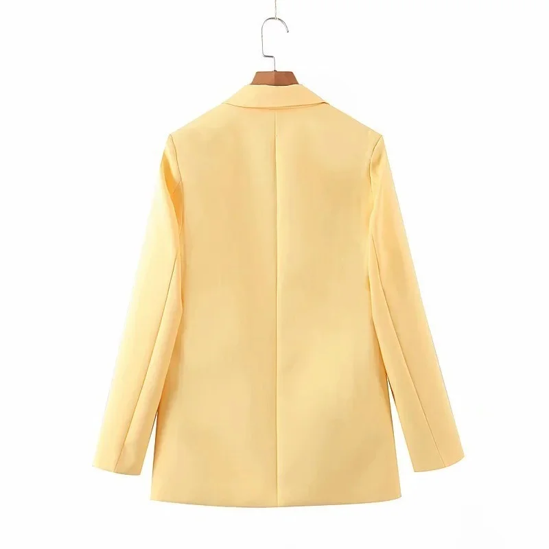 Yellow British Style Blazer 2024 Women Solid Colors Double Breasted Casual Office Blazer Suit New Fashion Work Commute Clothes