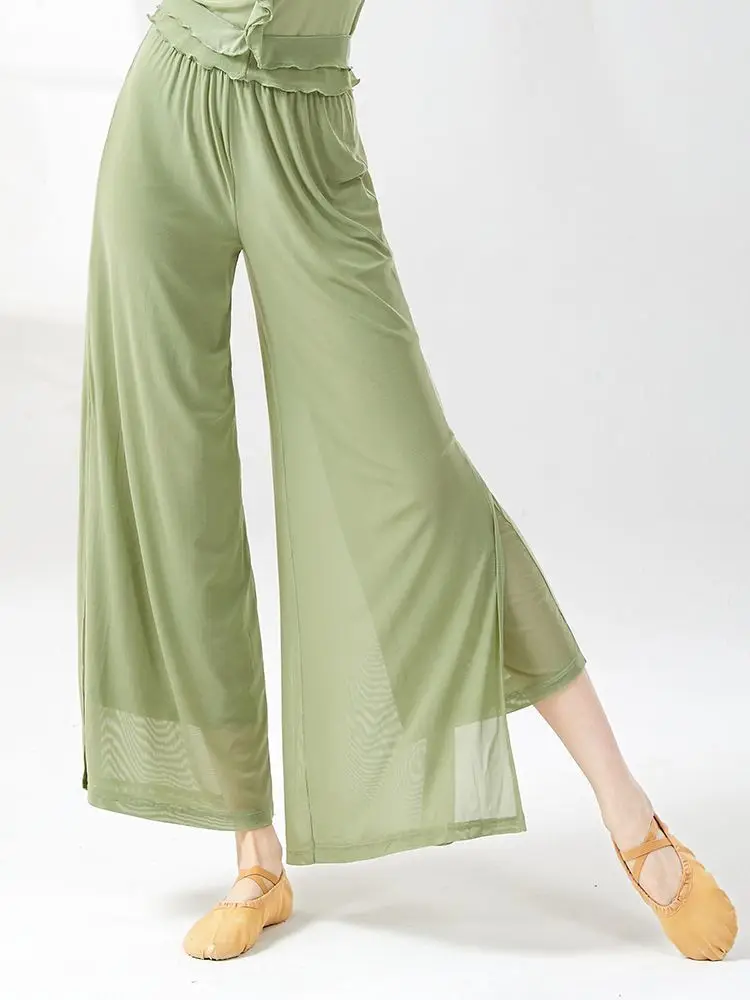 여성용 클래식 댄스 바지, 투명 와이드 레그 하이 웨이스트 바지, 루즈 더블 레이어 메쉬 쉬어 바지, Z397, 여름