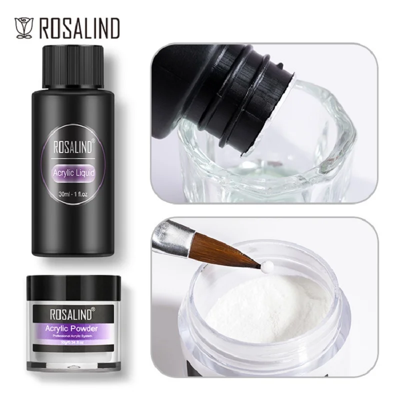 ROSALIND Acrylic Powder Set Flower Carve Crystal For Extension Builder Manicure Acrylic Dipping Powder With Liquid Tool Kit nail powder acrylic nail powder nail kit manicure tools nail tools