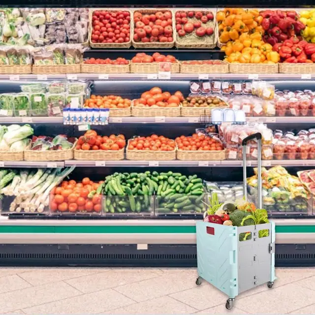 Összecsukható Gördülő Kosár Pakola Hordozható Közüzemi Bevásárlókosár Utazási Bevásárló Tároló Iroda - Image 2