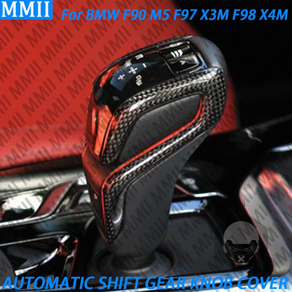 

For BMW F90 M5 F97 X3M F98 X4M 2019-2023 Real Dry Carbon Fiber Automatic Shift Gear Knob Trim Cover Car Retrofitting Accessories