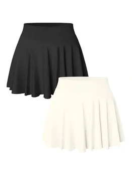 Solid Color High-Waist Tennis Skirt Shorts for Women's Gym Sportswear Pocket Leggings Sport Fitness Running Short Skirt 1