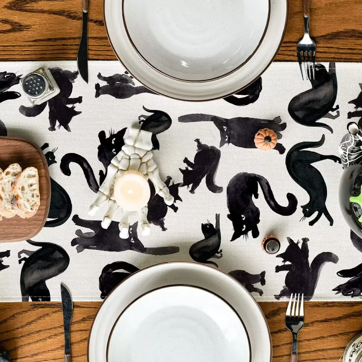 

Watercolor Happy Halloween Cats Table Runner Cloth 12x72 Inch Seasonal Holiday Kitchen Dining Coffee Table Decoration burlap