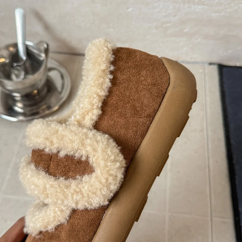 Designer-Schneestiefel mit dicker Sohle und erhöhter Schaffellwolle, integrierte Schneestiefel für Damen im Winter 2026, neue warme und plüschige kurze Stiefel – Detail 6