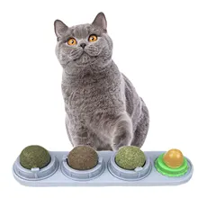4pcs/set Catnip Ball Set Cat Treat Toys Snack Self-Adhesive Teething Molar Catnip Ball Ball Rotated Wall For Cats Mount Toy