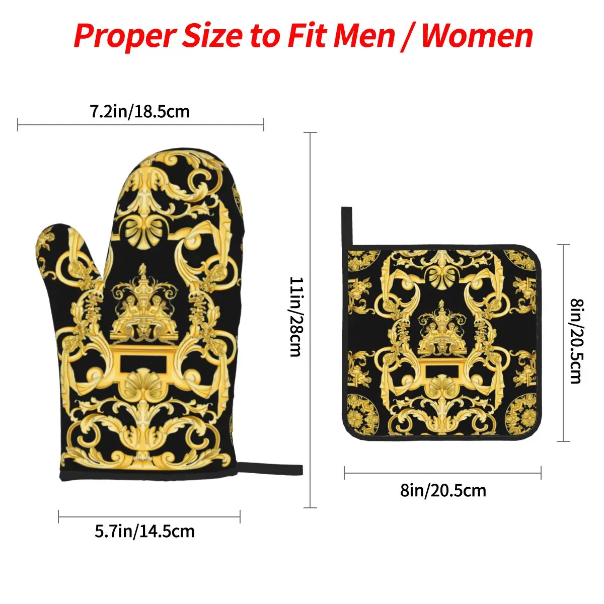 Silicone Oven Gloves Luxury Golden Europe Floral Oven Mitts and Pot Holders Sets of 4 for Baking Heat Resistant Baroque BBQ Kitchen Gloves Potholders silicone oven mitts,kitchen gloves,silicone oven gloves