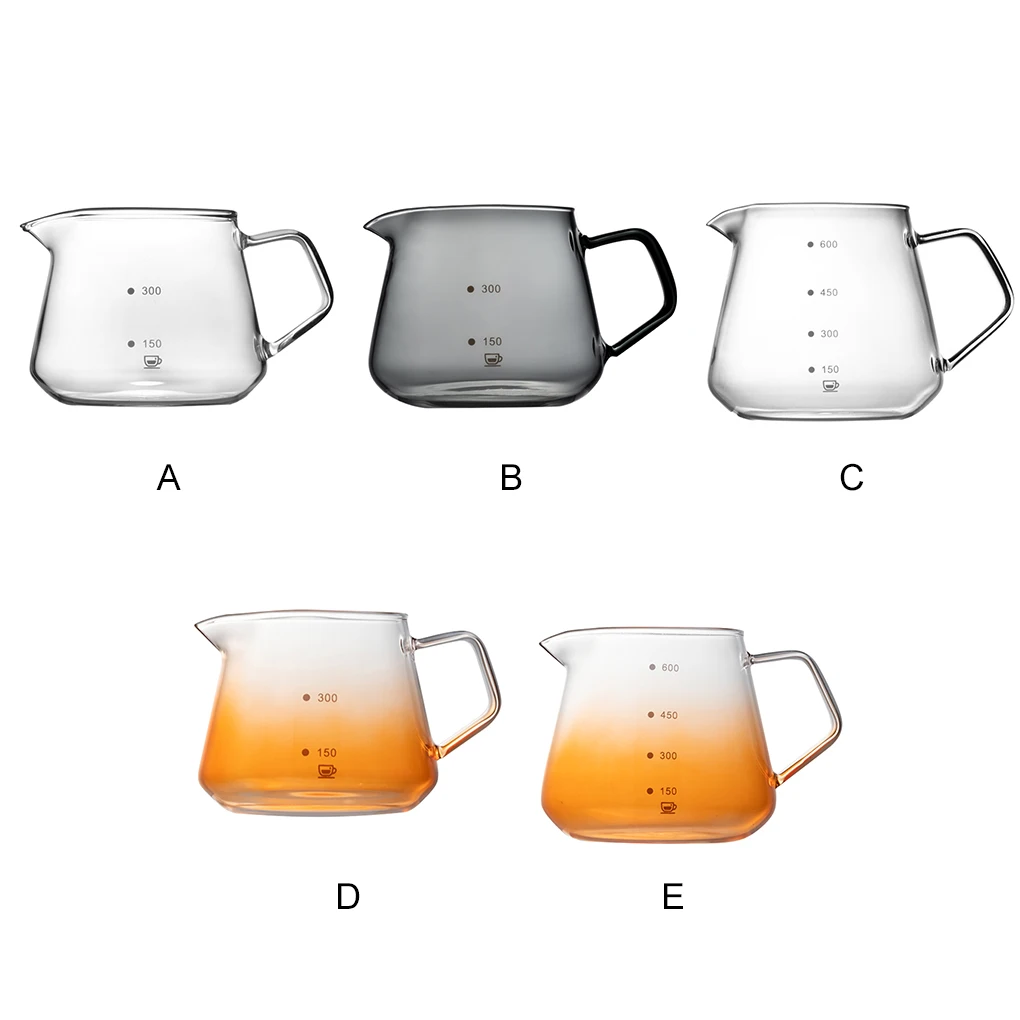 Coffee Server Glass 450ml/600ml Reusable Drink Pour Over Drip with Scale Home Hotel Picnic Camp Pot Accessories Gifts