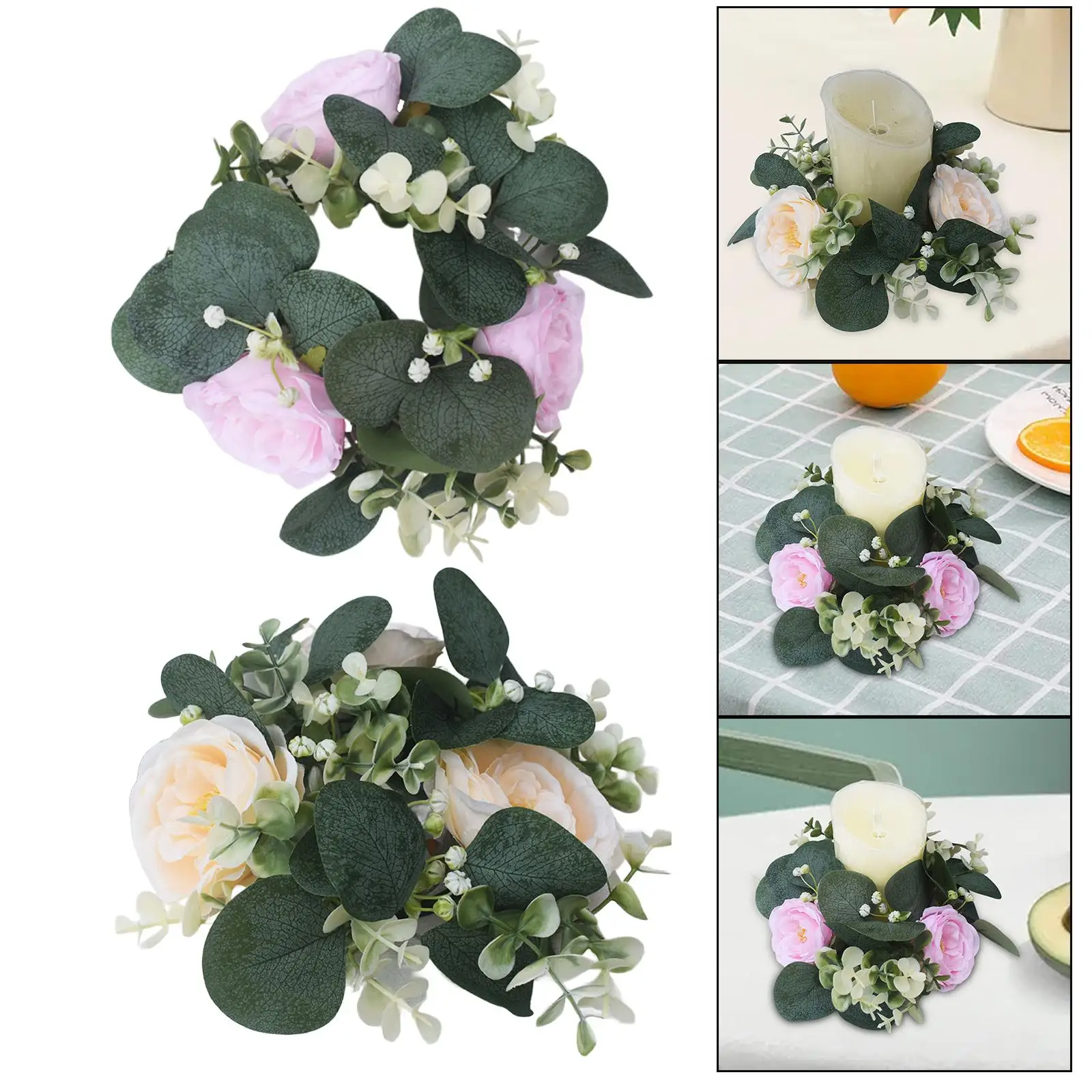 Candle Ring Decoration Candleholder Artificial Eucalyptus Leaves Wreaths for Party Festival Farmhouse Dining Room Celebration