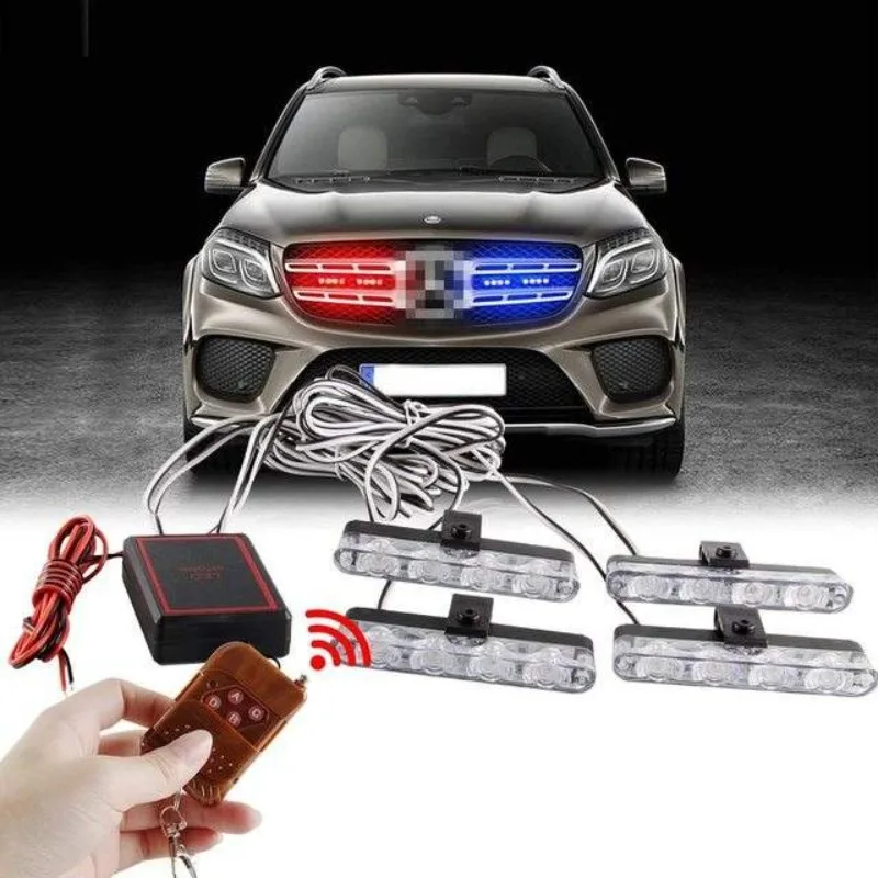 12V Car Strobe Grille Flashing Light Daytime Running Warning Light with Wireless Remote Control Emergency Signal Flash Red Blue emergency light car strobe light
