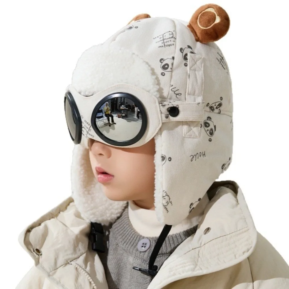 Winter Kids Pilot Hat with Ear Protection and Glasses