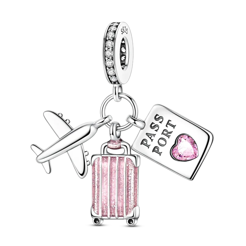 Sterling Silver Pink Butterfly Luminous Firefly Dangle Charm