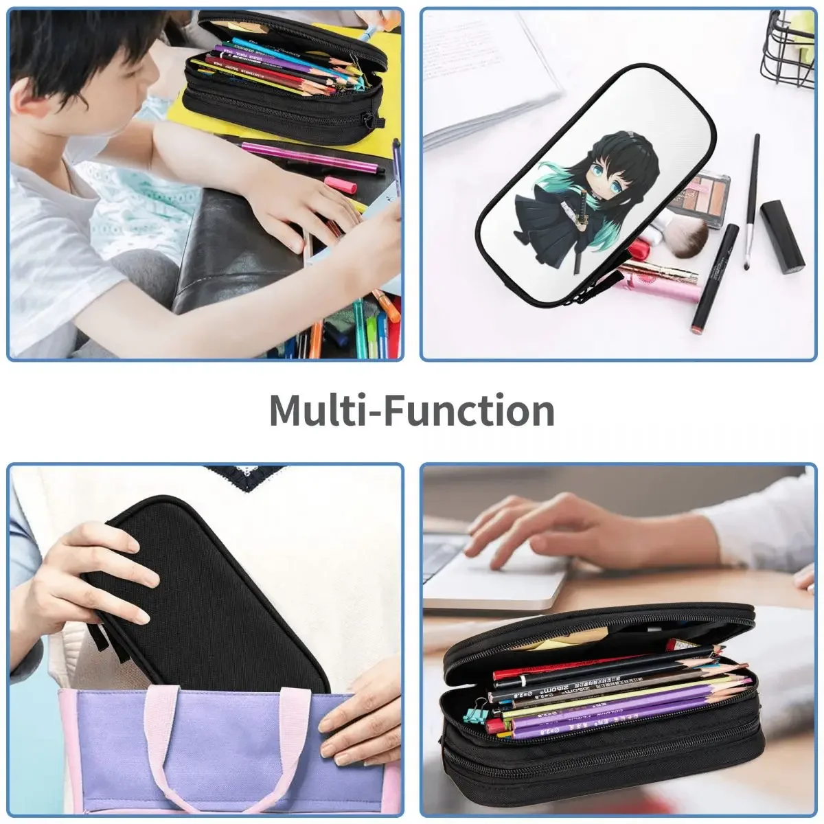 Chibi Mist Pillar Muichiro Tokito Pencil Cases Large Storage Pen Bags Pen Box Pencil Pouch For Boys Girls Students Stationery