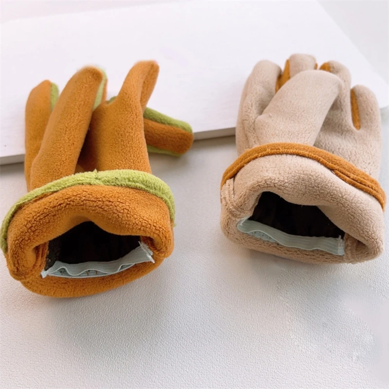 8-12T Kids Boys Girls Cute Cartoon Winter Warm Gloves Polar Fleece Thicken Full Finger Mittens Outdoor