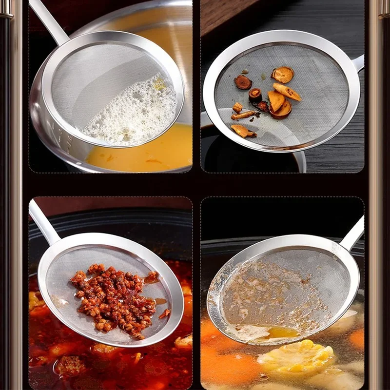 Kitchen Multi-functional Filter Spoon Stainless Steel Fine Mesh Wire Oil Skimmer Strainer Fried Food Net Kitchen Gadgets