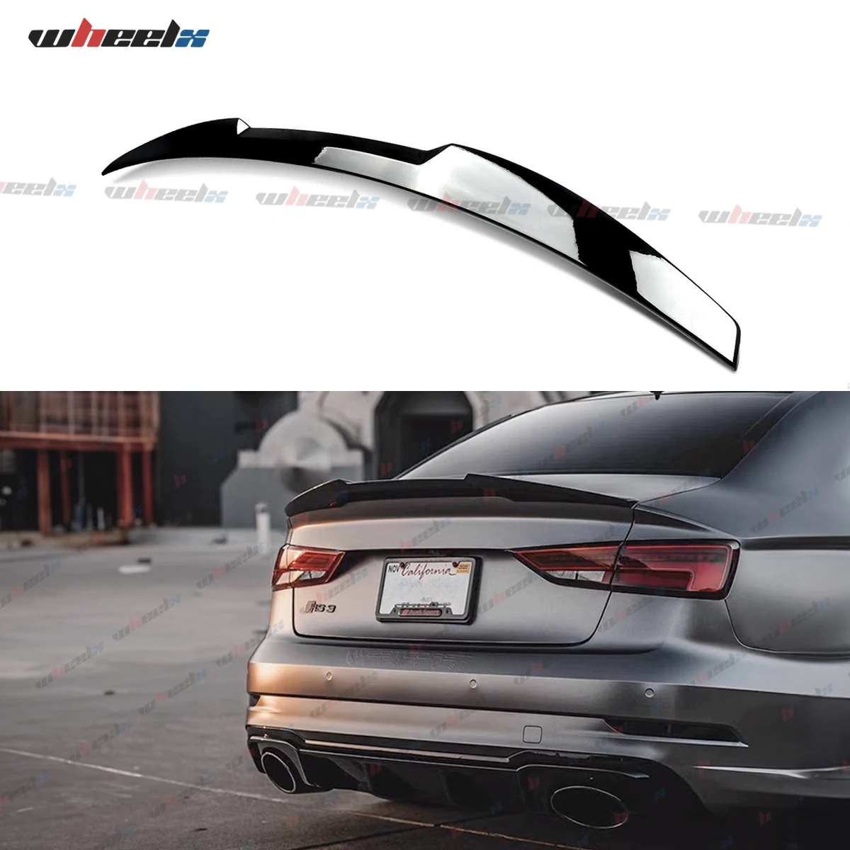 M4 REAR TRUNK SPOILER HIGHKICK WING FOR 14-20 AUDI A3 S3 RS3 SEDAN GLOSS BLACK