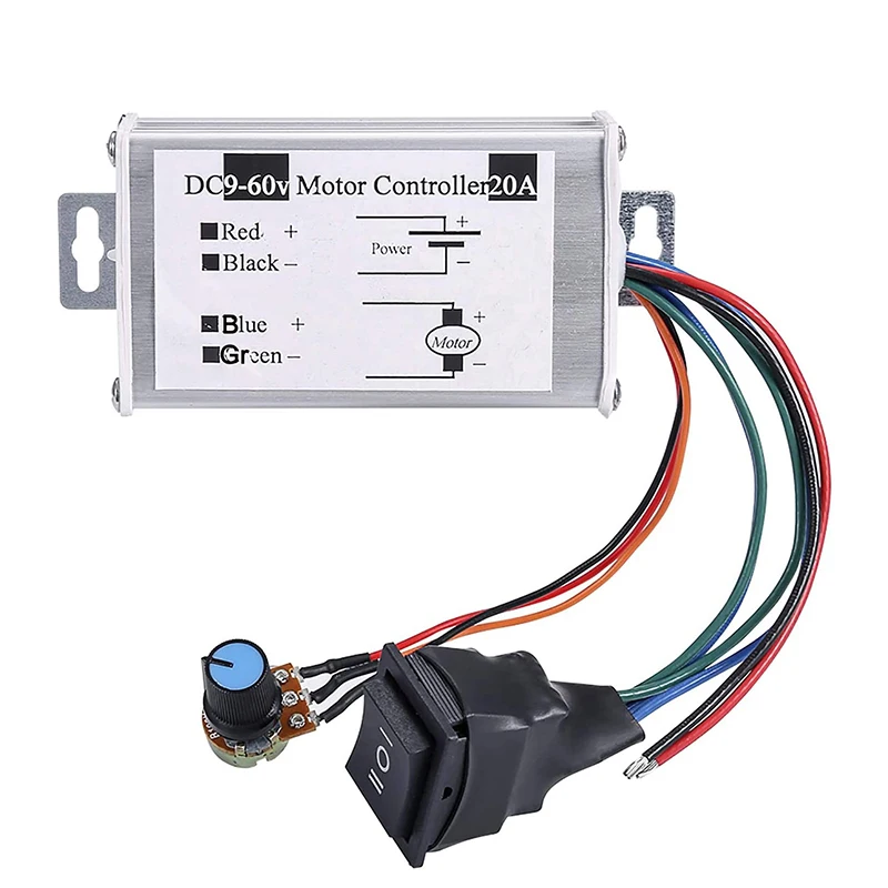 PWM DC 모터 컨트롤러, 금속 쉘, 9V-60V, 9V12V24V36V48V60V, 20A