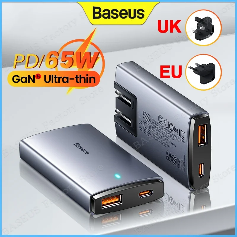 Baseus 65W GaN5 şarj hızlı şarj QC 3.0 4.0 USB tip C şarj taşınabilir seyahat şarj hızlı şarj Laptop için iPhone 14 13