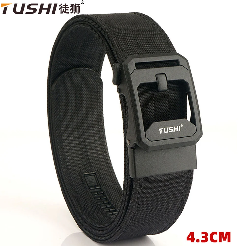 TUSHI New 4.3cm Hard Gun Belt for Men and Women Alloy Automatic Buckle Tactical Outdoor Belt 1100D Nylon Military IPSC Belt Male