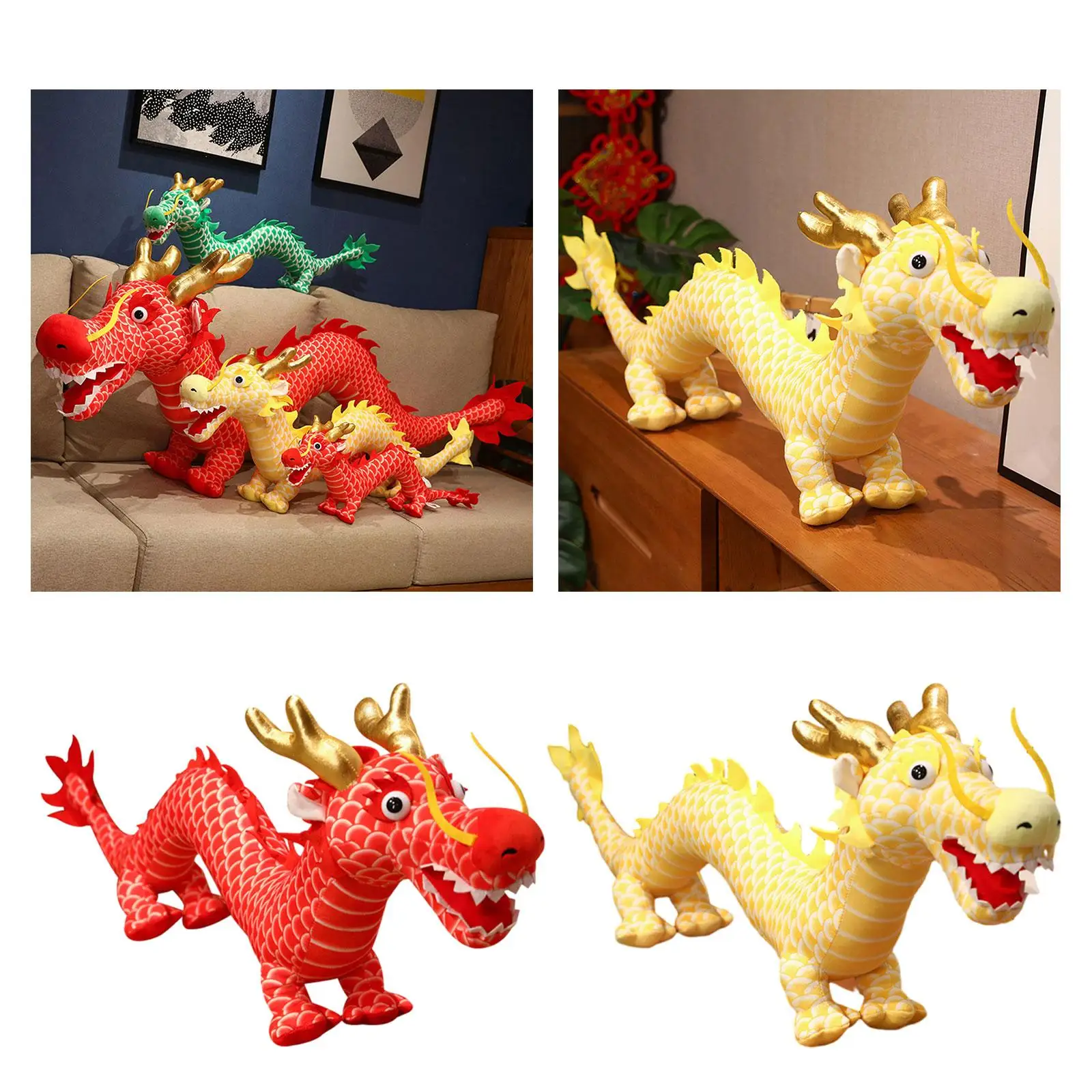 Chinese New Year Dragon Dolls Plush Stuffed Pillow Cartoon Adorable Huggable Cuddly Chinese Dragon Plush Dolls Room Decoration