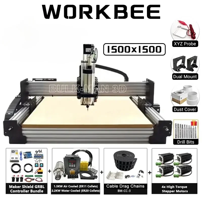 

25%OFF BulkMan 3D Newest Black 1500X1500mm WorkBee CNC Machine Full Kit with Maker Shield GRBL Control System CNC Wood Router