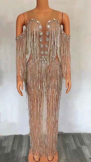 Vestido de fiesta de cumpleaños con borlas blancas y piedras