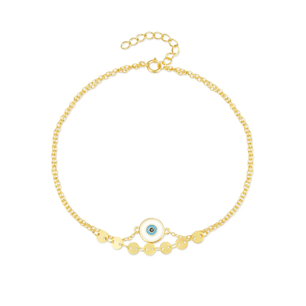 Anklet Bracelets Silver Anklets Ankle Chain Aide 925 Sterling Silver Enamel Eye With Sequin Double Chain for Women