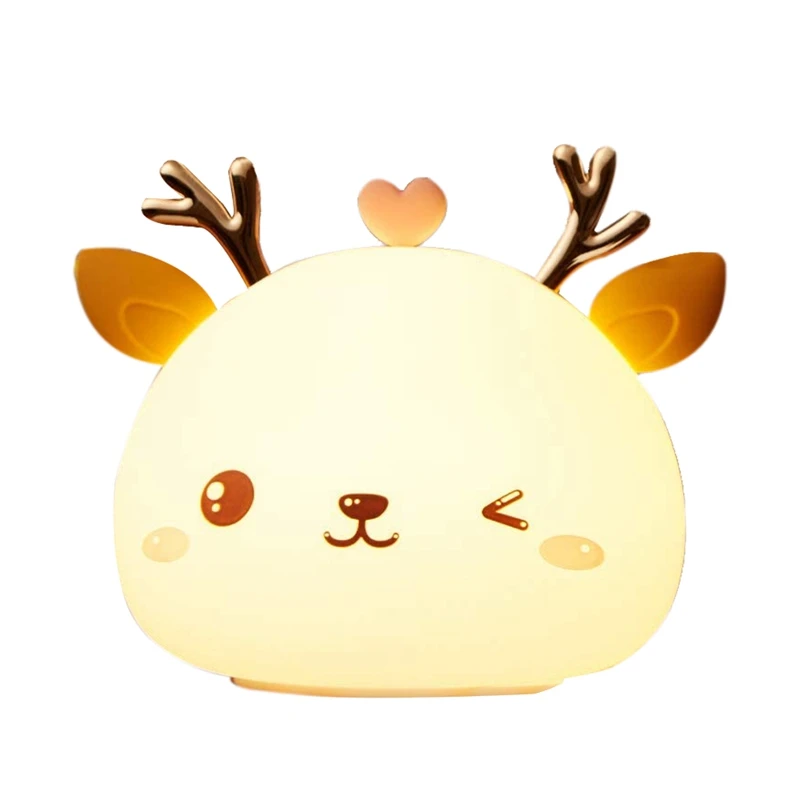 Promotion! Portable Night Lights for Kids Baby Silcone Light USB Rechargeable Deer Lamp with Press Sensor |