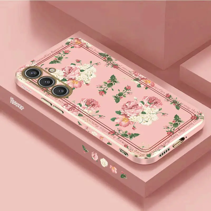 Pink Rose Luxury Plating Phone Case Cover